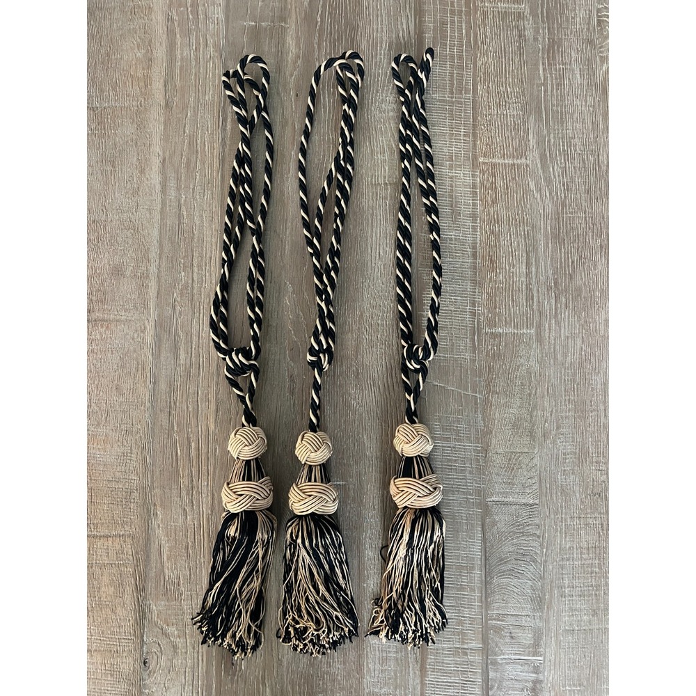 Vintage‎ Tassel Tie Back Ornate Oversize Jumbo Gold Black Fringed Lot of 3
